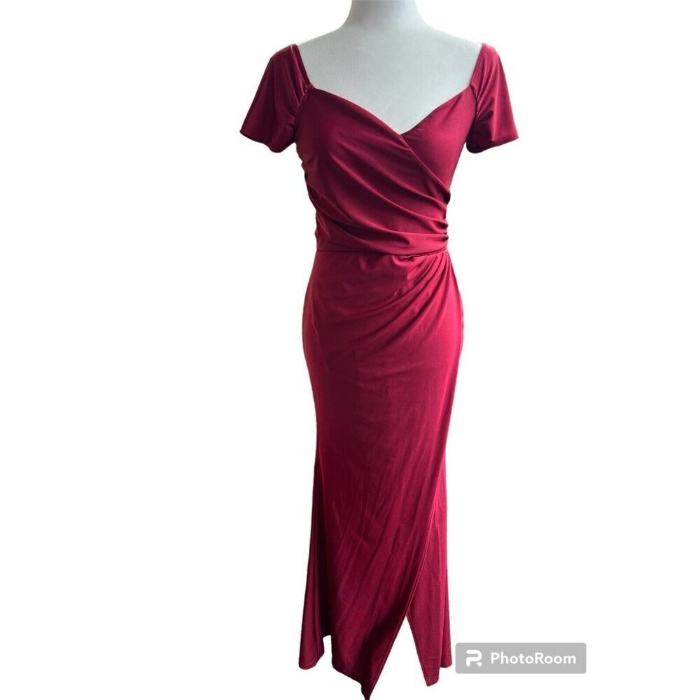 Gorgeous Prom Formal Wedding Dress Burgundy Gown Size M High Slit - Picture 1 of 6